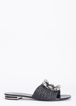Чорні шльопанці Casadei з декором-камінням, фото